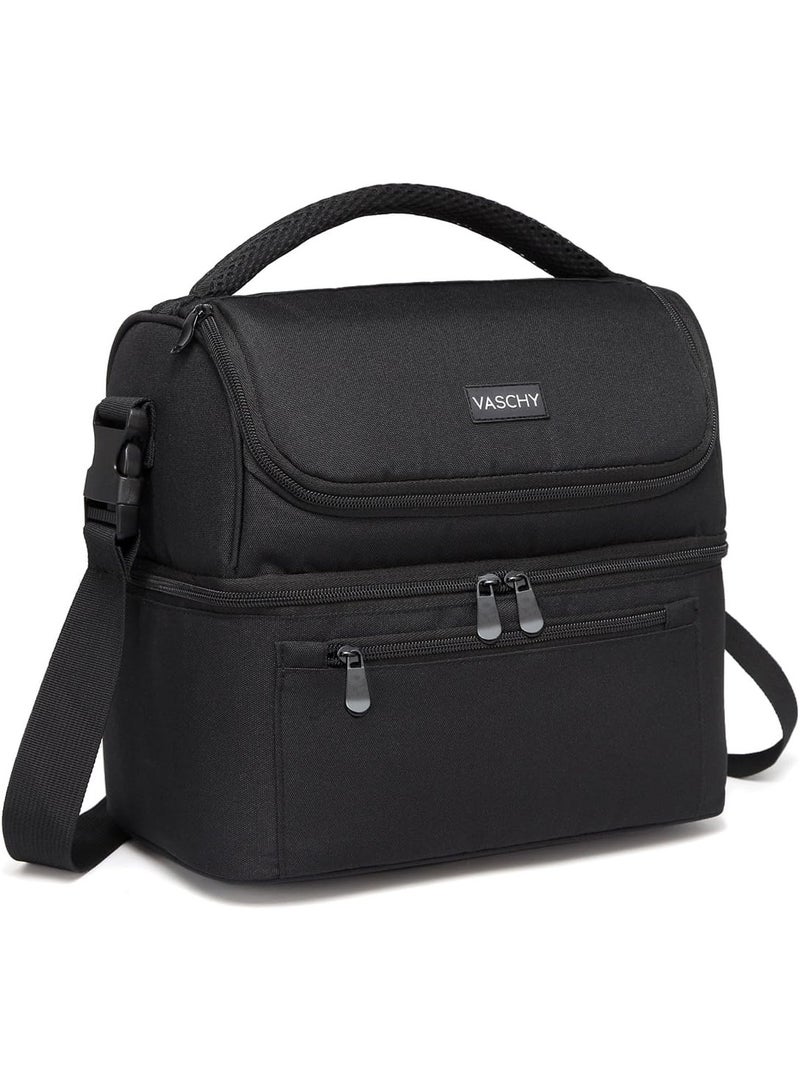 VASCHY Lunch Bag, Insulated Lunch Box Leak-proof Cooler Bag in Dual Compartment Lunch Tote for Men, Women, 14 Cans (Black) - Image 1