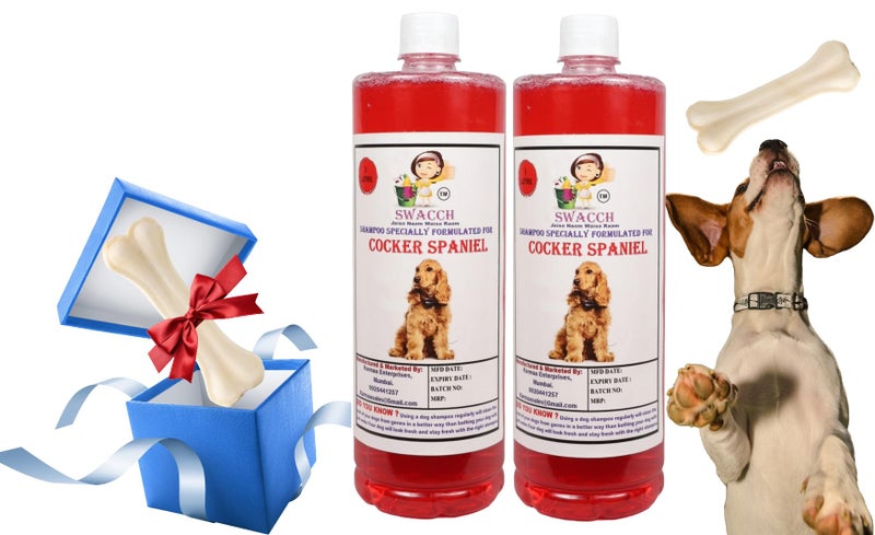 swacch Shampoo | Puppy Safe Shampoo | Cocker Spaniel Dog Shampoo (1 Litre) (Pack of 2) Jasmine + Medium White Bone |Dog Chew Bones |Teething chew Toy|Dental Teething |Combo Pack - Image 1