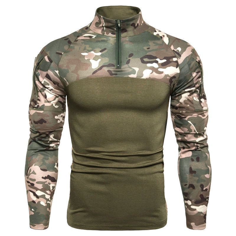 Men'S Heavy T-Shirt Men'S Summer Camouflage Color-Matching Long-Sleeve American-Style T-Shirt Military Style European-Style Trendy Men'S T-Shirt - Image 1