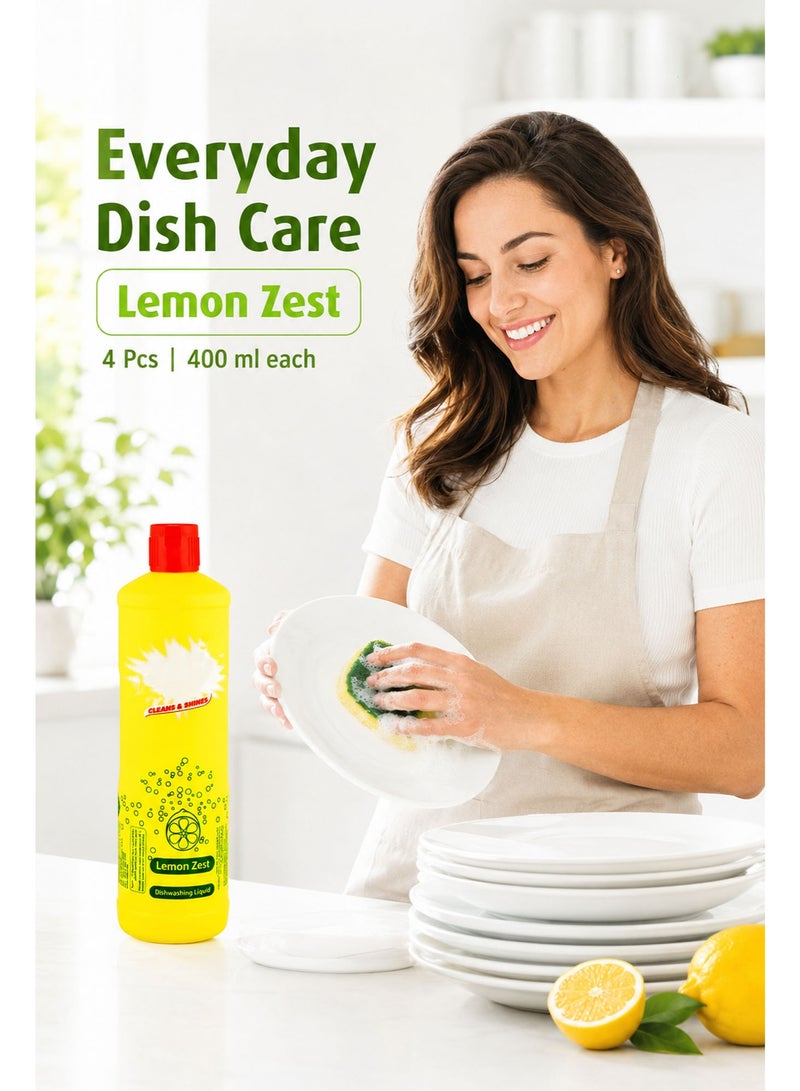 Dishwashing Liquid Lemon Formula, 4 x 400ml, Powerful Grease Remover, Tough on Grease & Gentle on Hands, Fresh Citrus Scent for Sparkling Clean Dishes - Image 3