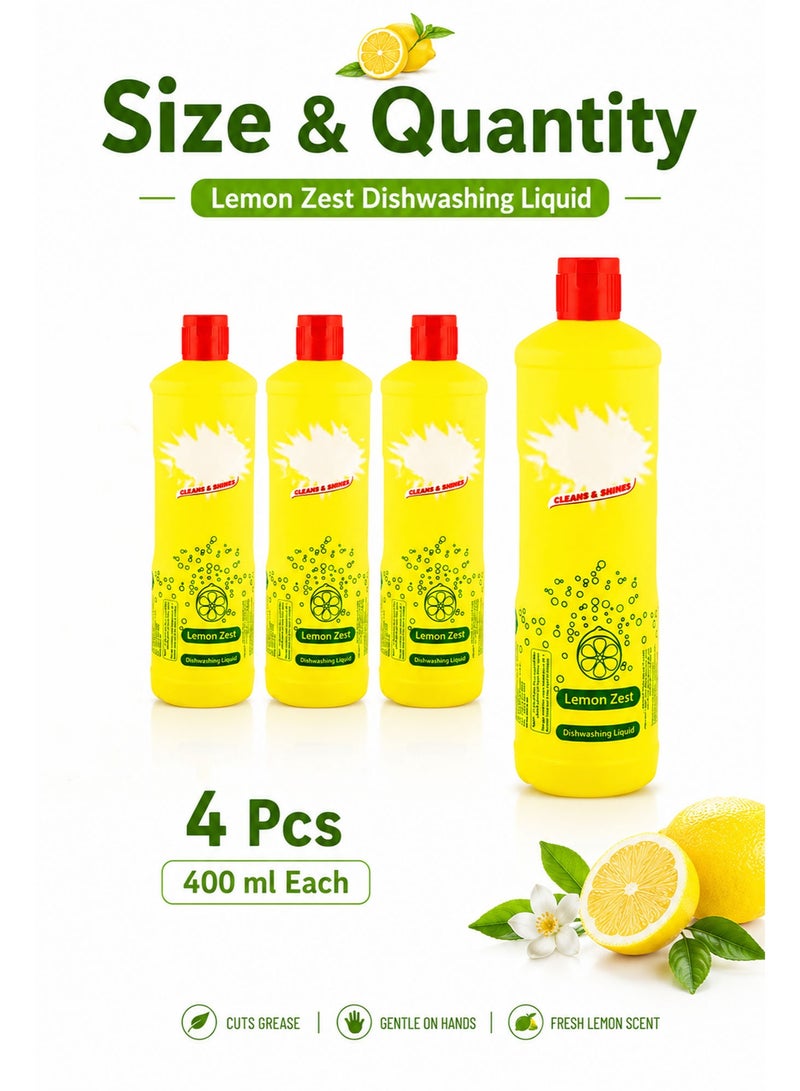 Dishwashing Liquid Lemon Formula, 4 x 400ml, Powerful Grease Remover, Tough on Grease & Gentle on Hands, Fresh Citrus Scent for Sparkling Clean Dishes - Image 4