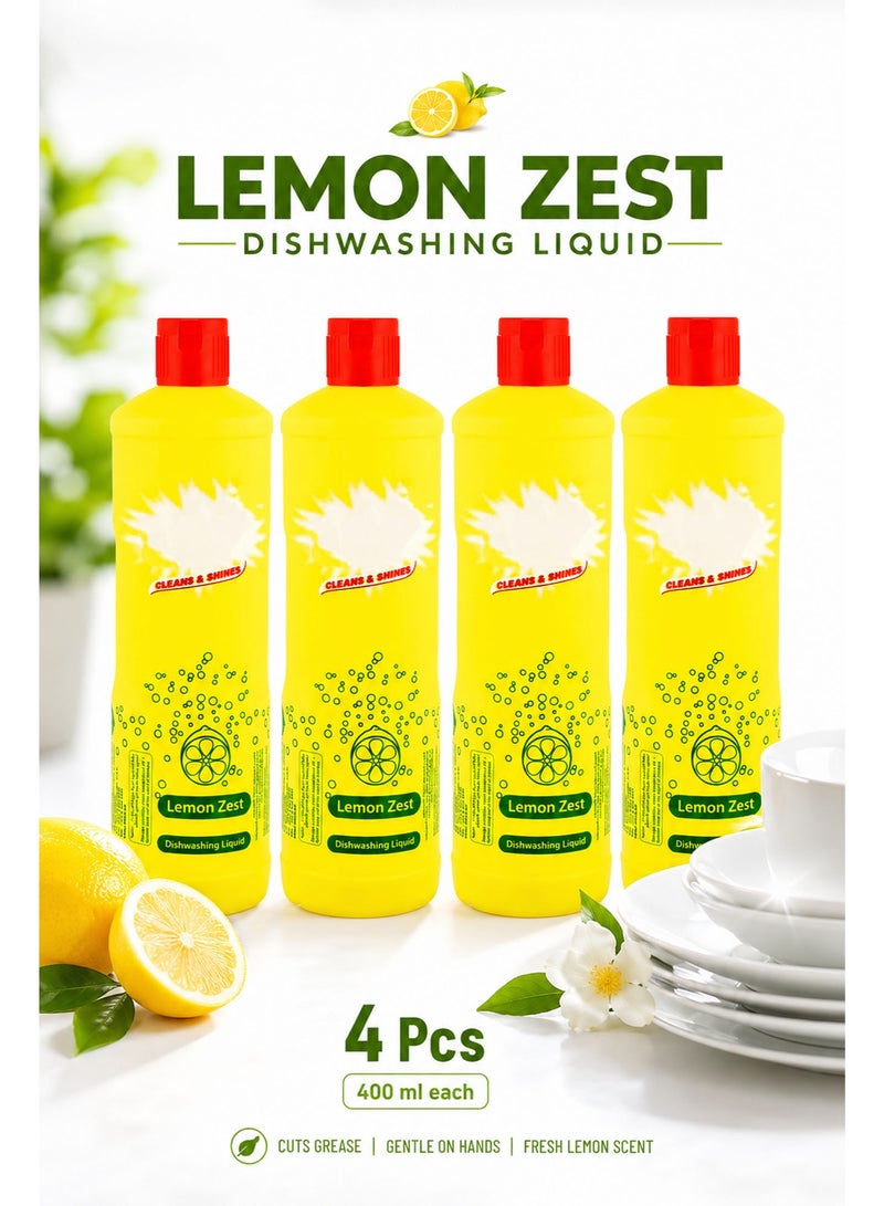 Dishwashing Liquid Lemon Formula, 4 x 400ml, Powerful Grease Remover, Tough on Grease & Gentle on Hands, Fresh Citrus Scent for Sparkling Clean Dishes - Image 5