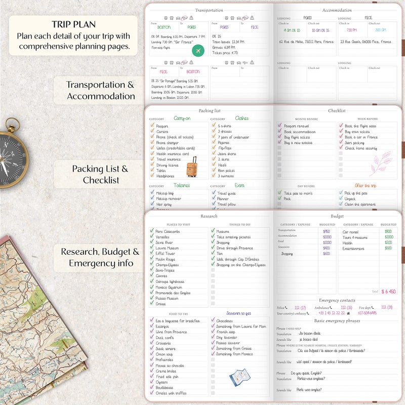 Legend Planner Legend Travel Planner â€“ Vacation Itinerary Organizer for Solo Travel & Couples â€“ Travelling Journal for Women & Men â€“ Traveling Log with Expense Tracker & Packing List â€“ Hardcover (Rose Gold) - Image 4