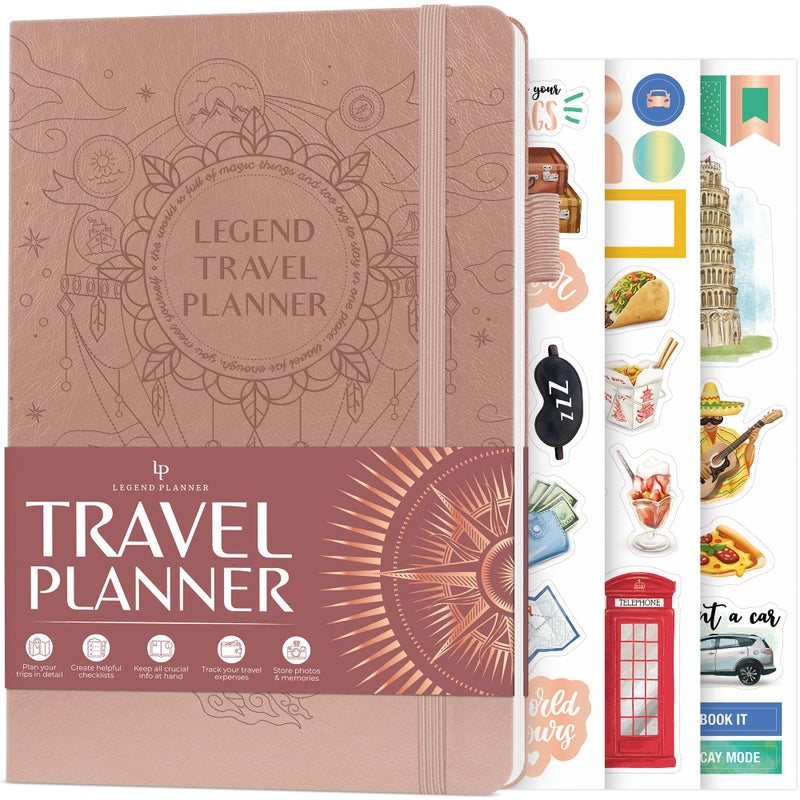 Legend Planner Legend Travel Planner â€“ Vacation Itinerary Organizer for Solo Travel & Couples â€“ Travelling Journal for Women & Men â€“ Traveling Log with Expense Tracker & Packing List â€“ Hardcover (Rose Gold) - Image 1