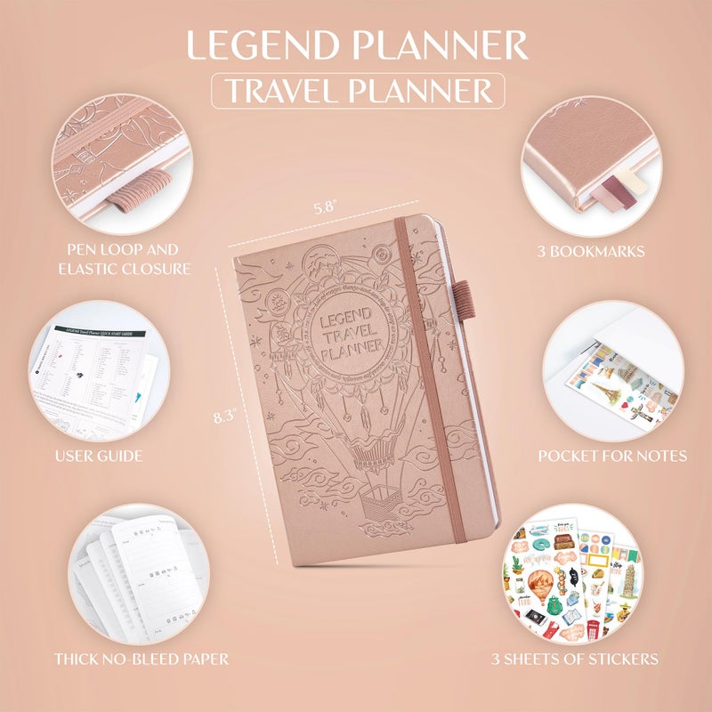 Legend Planner Legend Travel Planner â€“ Vacation Itinerary Organizer for Solo Travel & Couples â€“ Travelling Journal for Women & Men â€“ Traveling Log with Expense Tracker & Packing List â€“ Hardcover (Rose Gold) - Image 2
