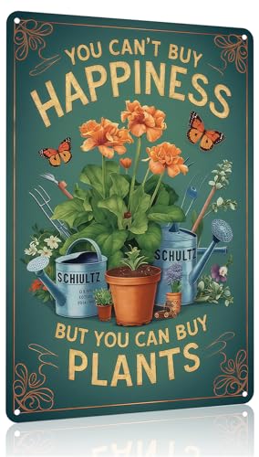 Funnysign Garden Gifts You Can't Buy Happiness But You Can Buy Plants Vintage Tin Sign for Home Garden Patio Yard Decor 8 X 12 Inch(3982) - Image 1
