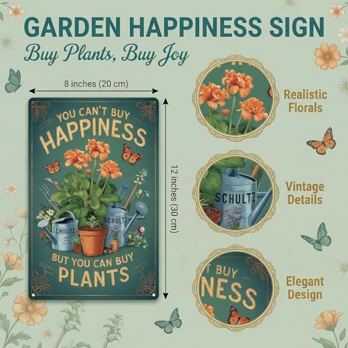 Funnysign Garden Gifts You Can't Buy Happiness But You Can Buy Plants Vintage Tin Sign for Home Garden Patio Yard Decor 8 X 12 Inch(3982) - Image 2