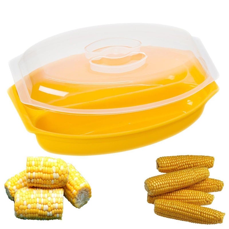 AMBSS SYS Sweet Corn Microwave Cooker/Corn Steamer with Vented Lid - Yellow - BPA Free -Easy & Fast Way To Steam Corn In The Microwave - 2 Pieces At A Time. - Image 2