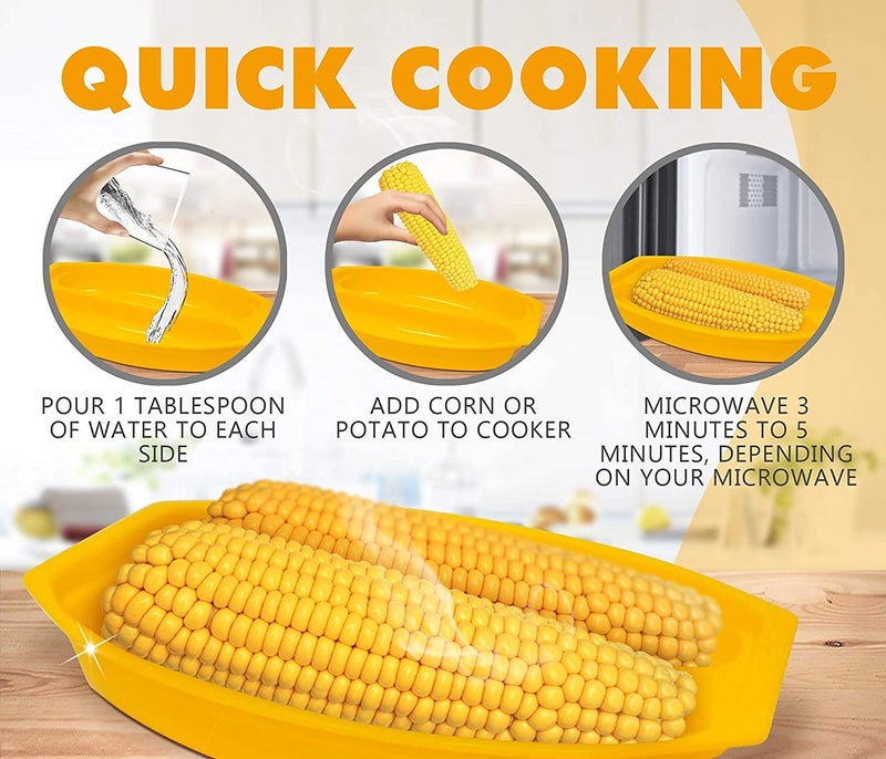 AMBSS SYS Sweet Corn Microwave Cooker/Corn Steamer with Vented Lid - Yellow - BPA Free -Easy & Fast Way To Steam Corn In The Microwave - 2 Pieces At A Time. - Image 4