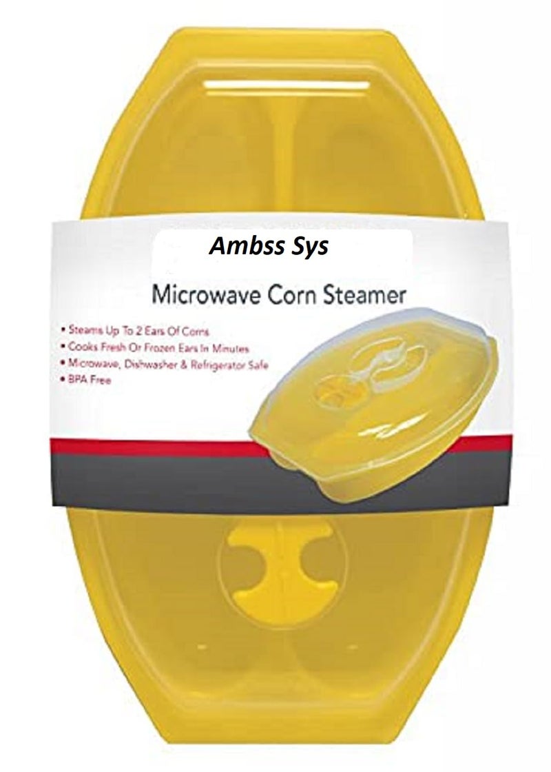 AMBSS SYS Sweet Corn Microwave Cooker/Corn Steamer with Vented Lid - Yellow - BPA Free -Easy & Fast Way To Steam Corn In The Microwave - 2 Pieces At A Time. - Image 1
