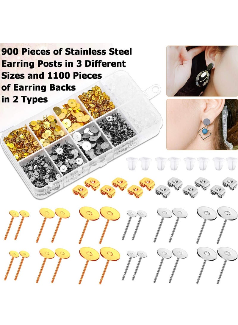 KASTWAVE Earring Posts and Backs, 2000Pcs Hypoallergenic Earring Studs, with Stainless Steel Earring Posts and Earring Backs for Studs, for Leather Stud, Pearl Jewelry Making - Image 4