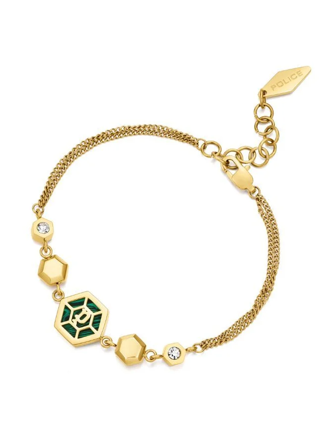 بوليس Designed to draw the eye, the Exagon bracelet by Police for Women features a stunning IP gold chain design with single malachite inlay pendant with iconic Police 'P' logo