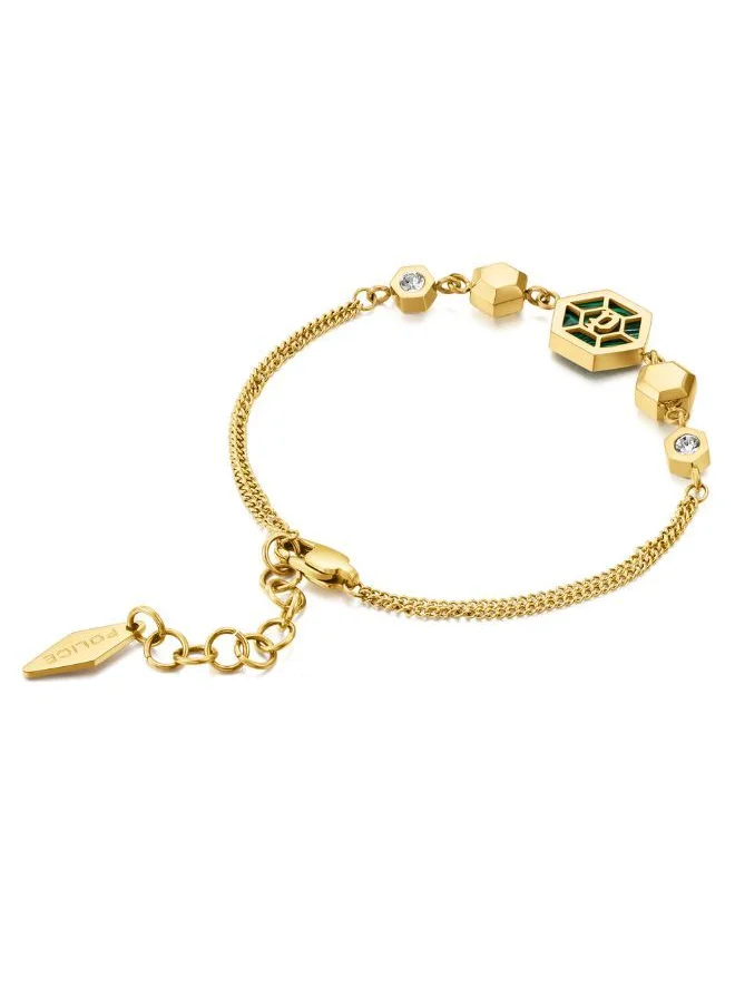 POLICE Designed to draw the eye, the Exagon bracelet by Police for Women features a stunning IP gold chain design with single malachite inlay pendant with iconic Police 'P' logo