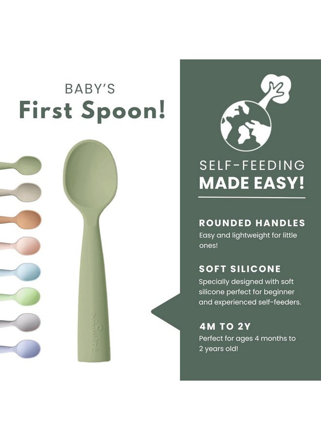Miniware Miniware Silicone Baby Spoon for Training - BPA Free Baby Utensils - Baby Spoons Self Feeding 6 Months | 100% Food Grade Silicone - Modern & Dishwasher Safe | Dishwasher Safe (Pistachio & Toffee)  - Image 1