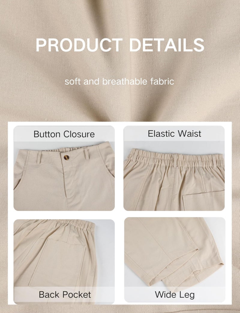 Tanming Womens Linen Pants Casual Capri Baggy Wide Leg Trousers Palazzo Pants Beach Vacation Outfits (Khaki-XL) - Image 4