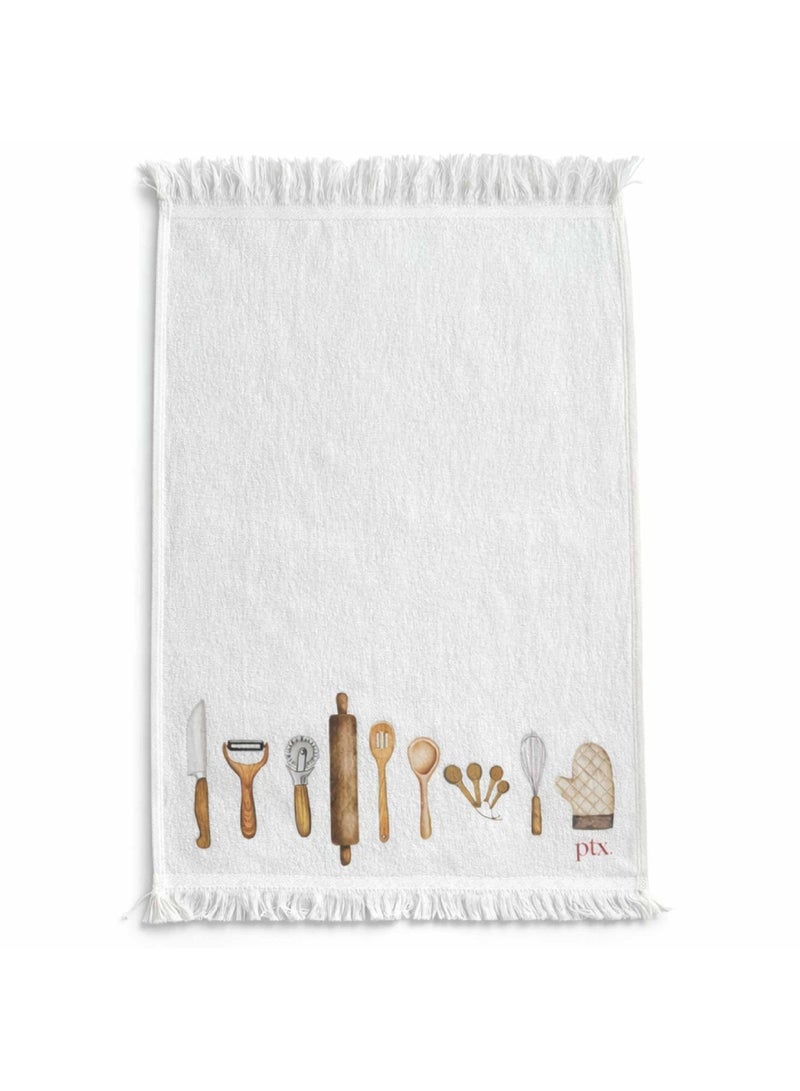 Printex Eg Printex.EG 100% Cotton Kitchen Towels, Set of 2, 400 GSM Ultra-Absorbent Dish Towels, Quick-Dry, Decorative Fringe, 50×30 cm,off White (macron&tools kitchen) - Image 5