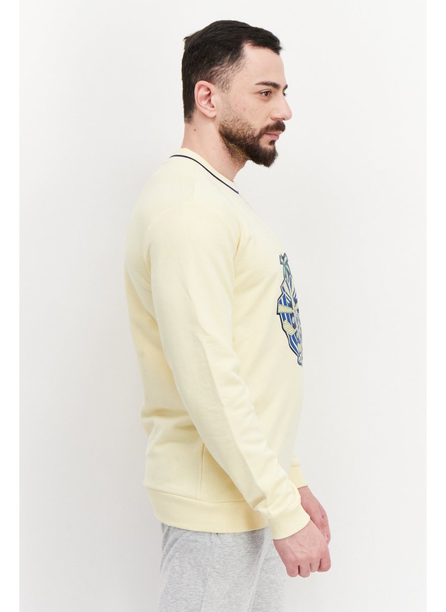 FILA Men Sportswear Fit Round Neck Long Sleeve Outdoor Sweatshirt, Yellow  - Image 2