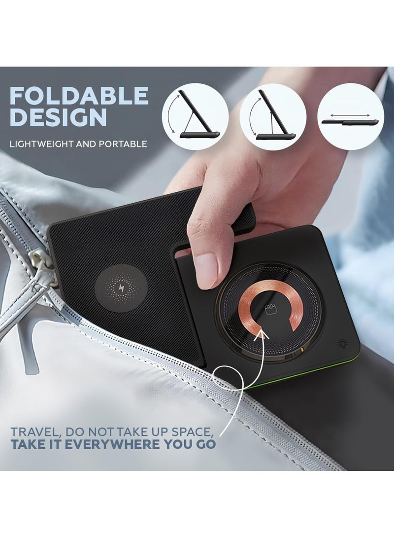 محطة شحن لاسلكية 3 في 1، حامل شاحن لاسلكي سريع للشحن السريع، شاحن لاسلكي لهاتف Apple iPhone 16 15 14 13 12 11 X Pro Max AirPods iWatch 8 7 6 5 4 Samsung Galaxy S (أسود) - Image 4