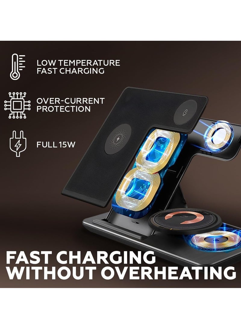 محطة شحن لاسلكية 3 في 1، حامل شاحن لاسلكي سريع للشحن السريع، شاحن لاسلكي لهاتف Apple iPhone 16 15 14 13 12 11 X Pro Max AirPods iWatch 8 7 6 5 4 Samsung Galaxy S (أسود) - Image 5
