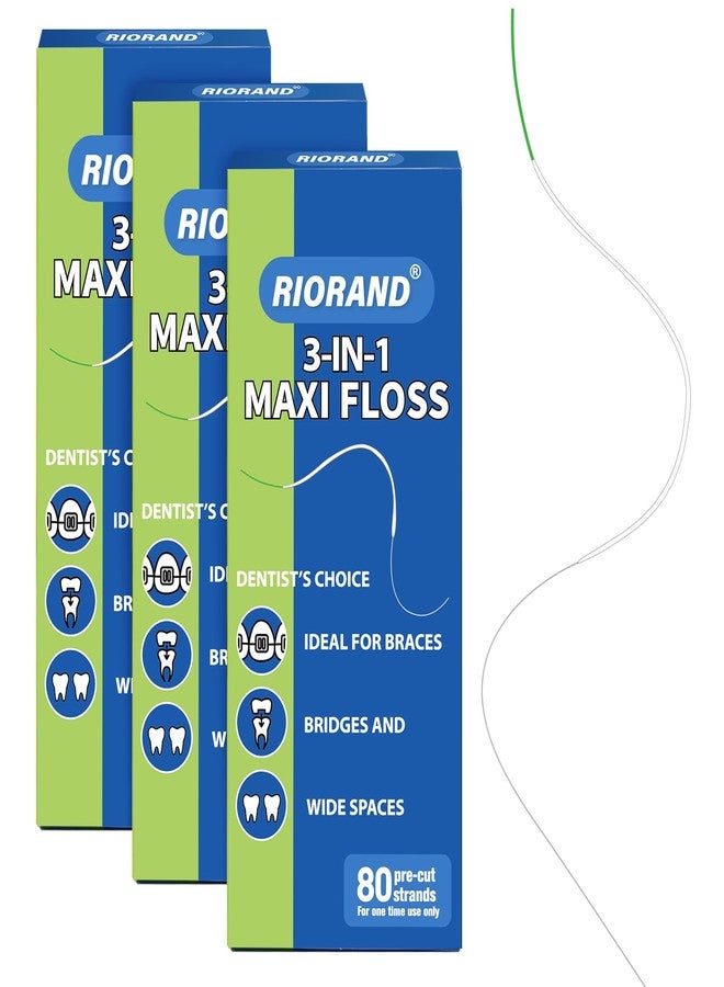 RioRand 3-in-1 Orthodontic Floss Threaders for Braces, Bridges & Implants - Pre-Cut Strands with Stiffened End & Spongy Expanding Floss, PFAS-Free 240 Count (Pack of 3) - Image 1