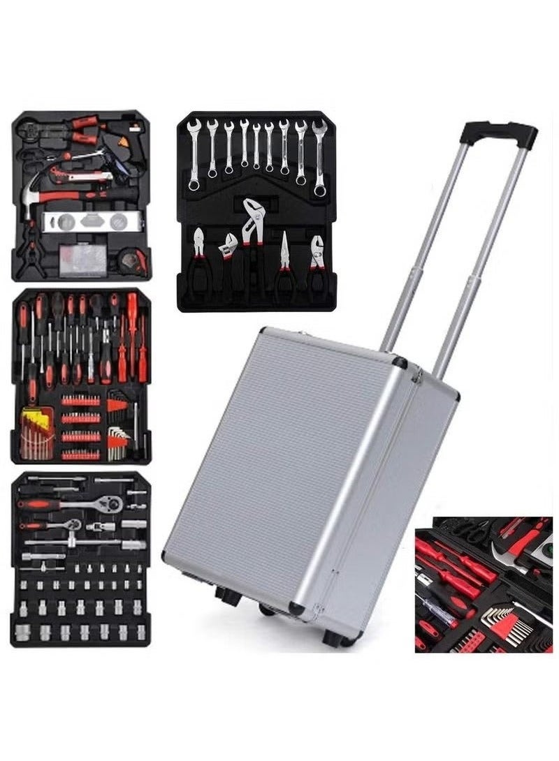 دينكس مجموعة أدوات احترافية مكونة من 187 قطعة، مجموعة أدوات يدوية منزلية، مجموعة أدوات إصلاح السيارات مع حقيبة عربة من الألومنيوم، لون فضي - Image 1