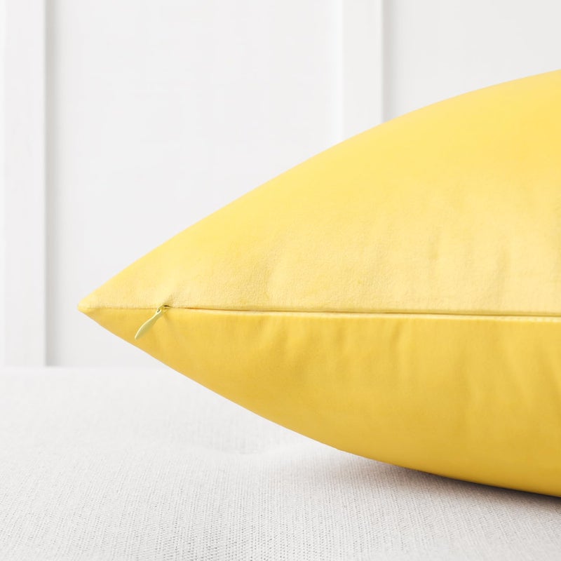 Mixhug Set of 2 Cozy Velvet Square Decorative Throw Pillow Covers for Couch and Bed, Pale Yellow, 18 x 18 Inches - Image 2