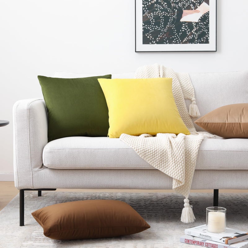 Mixhug Set of 2 Cozy Velvet Square Decorative Throw Pillow Covers for Couch and Bed, Pale Yellow, 18 x 18 Inches - Image 4