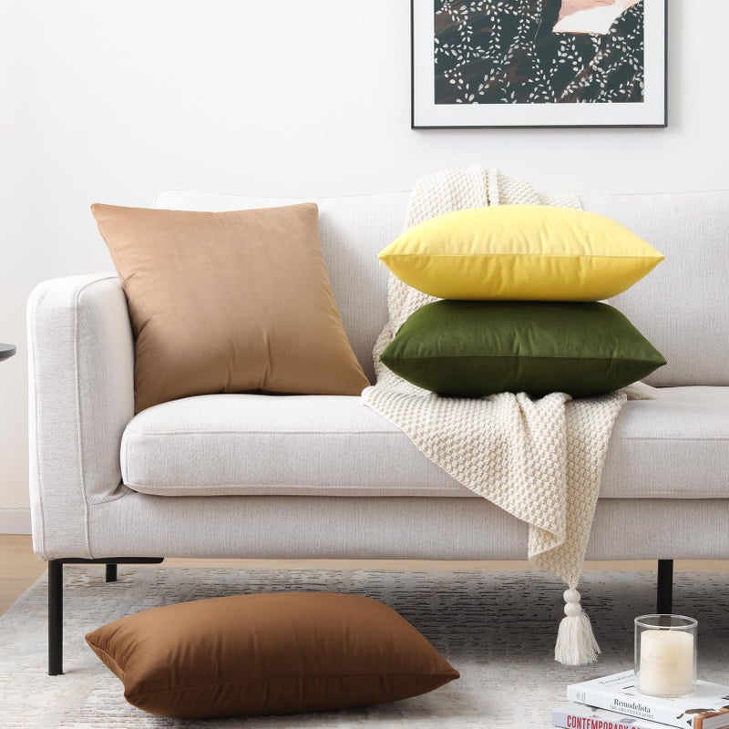 Mixhug Set of 2 Cozy Velvet Square Decorative Throw Pillow Covers for Couch and Bed, Pale Yellow, 18 x 18 Inches - Image 5