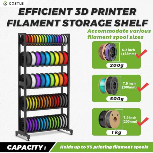 gostle 3D Printer Filament Storage Rack, Heavy-Duty 5-Tier Organizer for 3D Printing Spools, Large Capacity Holder for 3D Printing Rolls - Image 2