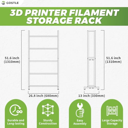 gostle 3D Printer Filament Storage Rack, Heavy-Duty 5-Tier Organizer for 3D Printing Spools, Large Capacity Holder for 3D Printing Rolls - Image 3