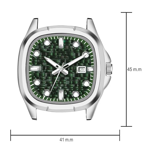 Acnos Day & Date Analog Watch for Men & Boys Soft Stainless Steel Strap Square Green Dial - Image 4