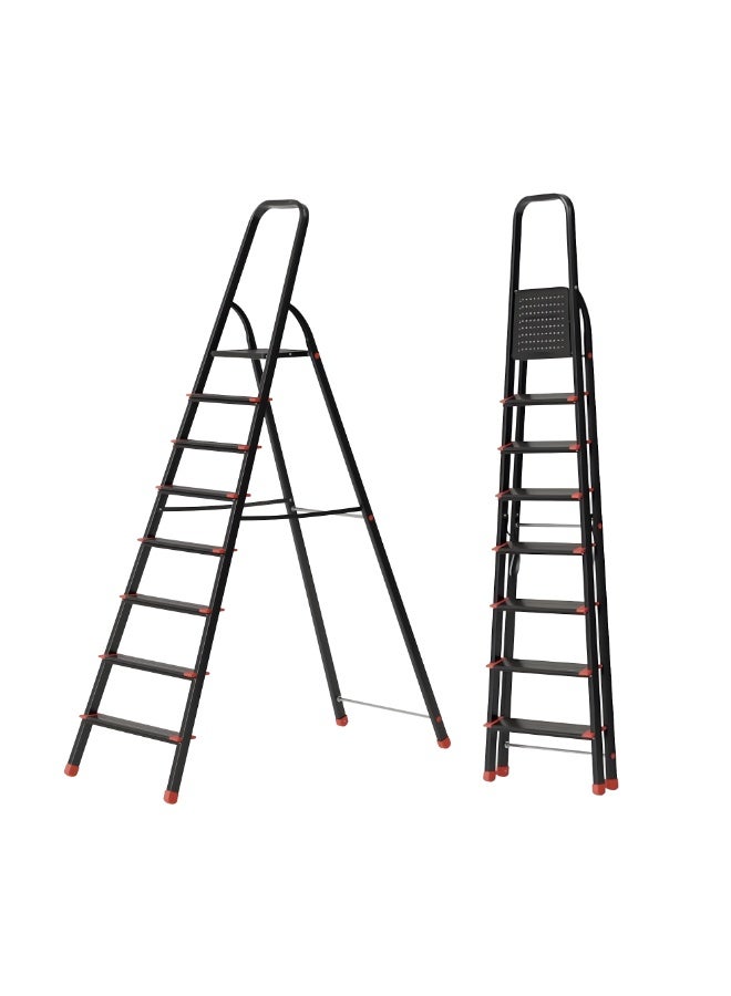 Egardenkart Aluminium Step Ladder for Home - 8 Steps, Black | Anti-Slip Foldable Ladder for Home, Kitchen, Garden, Office | Lightweight, Portable Folding Ladder with Grip (Black) - Image 1