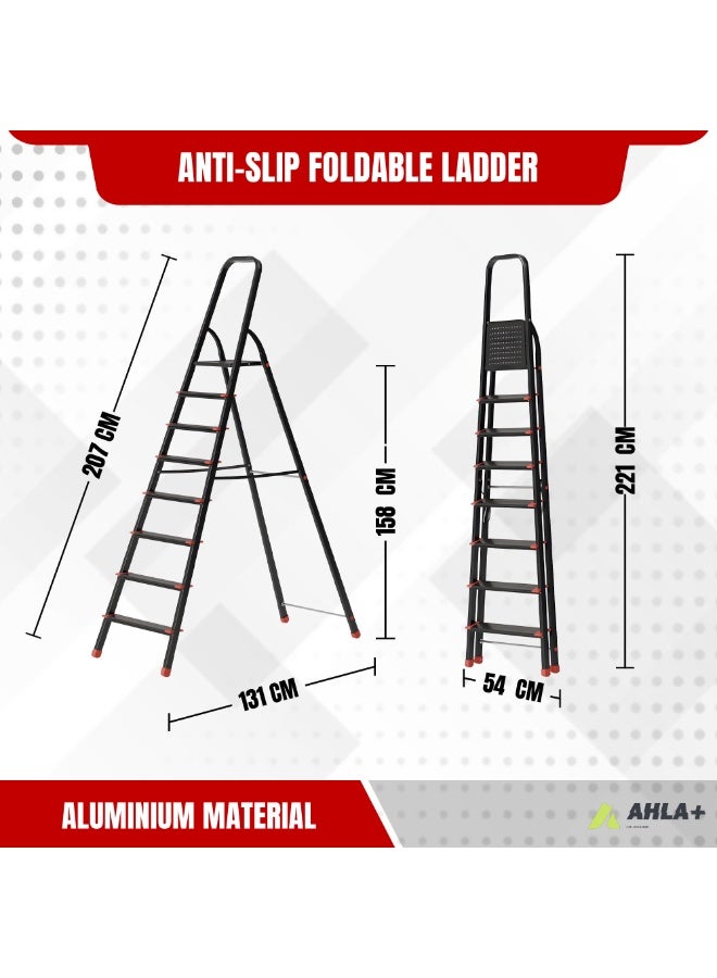 Egardenkart Aluminium Step Ladder for Home - 8 Steps, Black | Anti-Slip Foldable Ladder for Home, Kitchen, Garden, Office | Lightweight, Portable Folding Ladder with Grip (Black) - Image 3