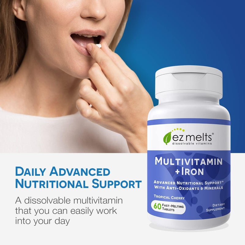 EZ Melts Dissolvable Multivitamin with Iron for Women and Men SugarFree 1Month Supply - Image 2