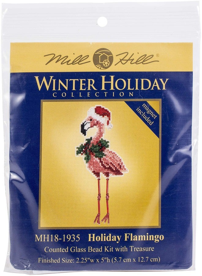 Mill Hill Holiday Flamingo Cross Stitch Ornament Kit 2019 Winter Holiday MH181935, Multi - Image 1