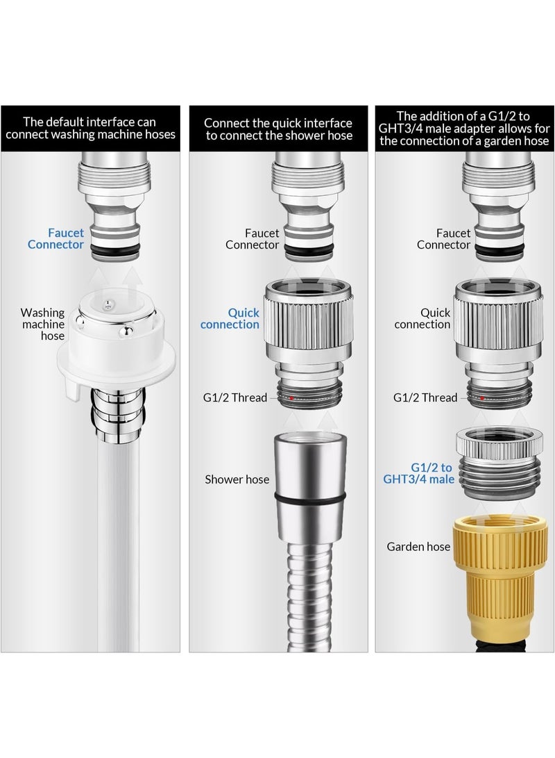 Quick-connect sink faucet, faucet adapter, suitable for connecting sink to shower hose/garden hose/portable washing machine, chrome-plated for pet bathing. - Image 2
