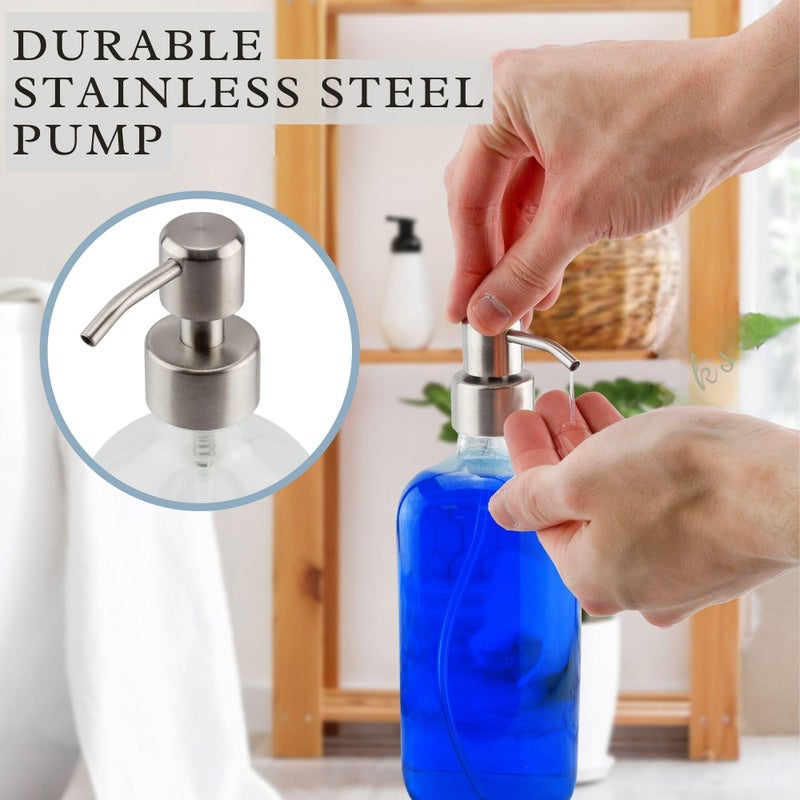 Cornucopia Brands Cornucopia 16-Ounce Clear Glass Boston Round Bottles w/Stainless Steel Pumps (2 Pack), Soap Dispenser Great for Essential Oils, Lotions, Liquid Soaps - Image 4