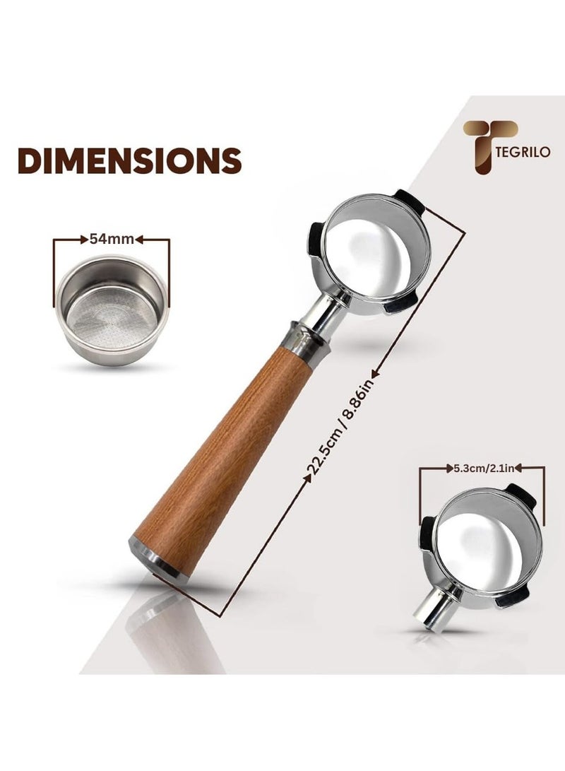 TEGRILO Bottomless Portafilter 54mm, Naked Coffee Portafilter with Stainless Steel Replacement Filter Basket and Rosewood Handle Fit for Breville Barista BES 870/878/880 (54mm Breville) - Image 3