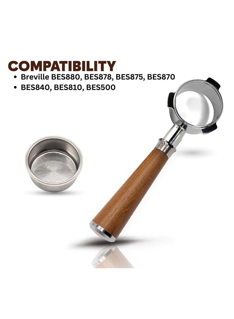 TEGRILO Bottomless Portafilter 54mm, Naked Coffee Portafilter with Stainless Steel Replacement Filter Basket and Rosewood Handle Fit for Breville Barista BES 870/878/880 (54mm Breville) - Image 2