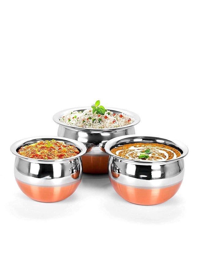 RJ kitchenware Store طقم أواني طهي من آر جيه، قاعدة نحاسية، 5 قطع بدون غطاء، وعاء للطبخ والتقديم، قدر للبرياني والحليب، أحجام: 500 مل، 800 مل، 1000 مل، 1500 مل. - Image 3