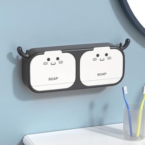 iDream Flip-Top Cartoon Antler Soap Holder, Soap Dish for Shower, Sturdy and Easy Assembly Without Drilling, Bar Soap Holder for Kitchens and Bathroom Wall (Black) - Image 1