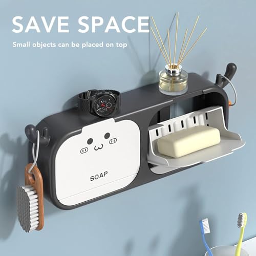 iDream Flip-Top Cartoon Antler Soap Holder, Soap Dish for Shower, Sturdy and Easy Assembly Without Drilling, Bar Soap Holder for Kitchens and Bathroom Wall (Black) - Image 3