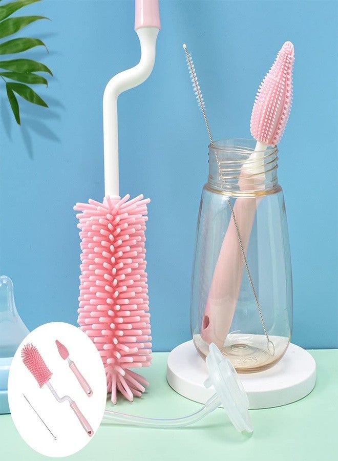 Jorex Mart 3 Pcs Silicone Baby Bottle Brush Set, 360° Rotating Long Handle Cleaner Brush, Teat & Straw Brush Cleaning Cup Brush for Plastic,Glass, Straws (Multi-Colour) - Image 3