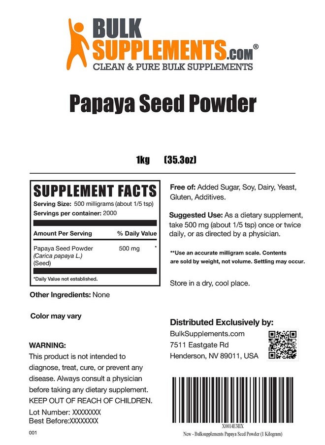 BULKSUPPLEMENTS.COM - Papaya Seed Powder Papaya Enzymes Powder Pure Papaya Seeds Papaya Powder Papaya Digestive Support 500Mg Of Papaya Seeds Powder Per Serving 1 Kilogram 22 Lbs - Image 1