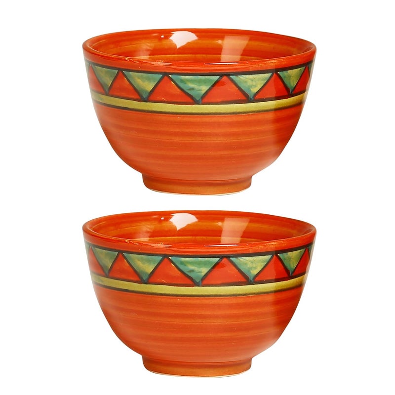 Caffeine Ceramic Handmade Orange Green Triangles Dessert Bowl Set of 6 150 ml - Image 2