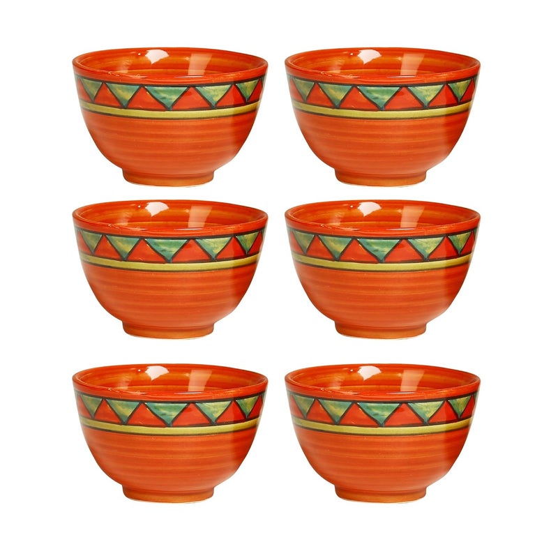 Caffeine Ceramic Handmade Orange Green Triangles Dessert Bowl Set of 6 150 ml - Image 1