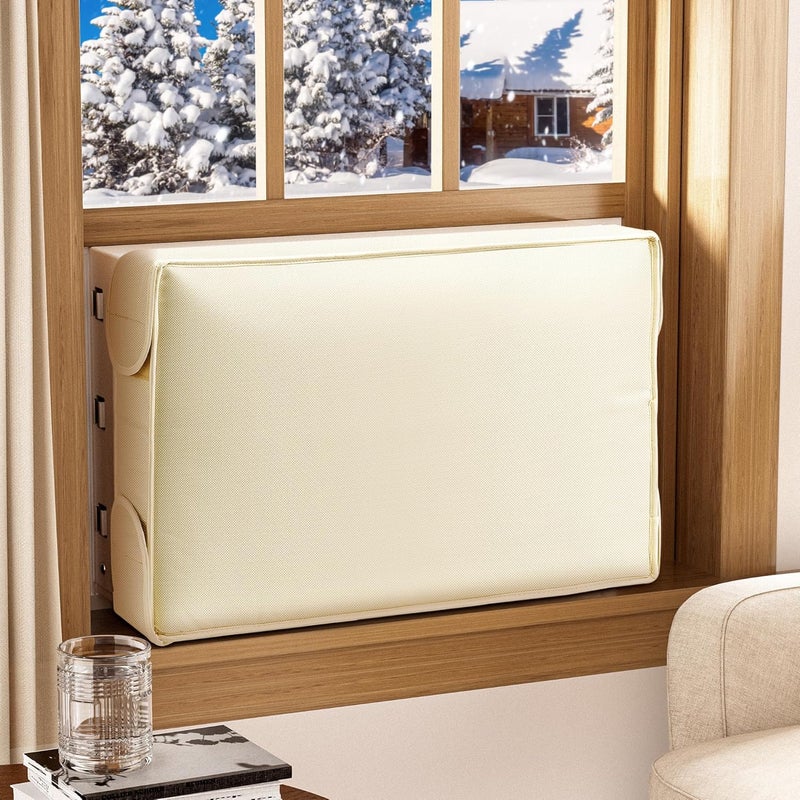 DEMEDO Air Conditioner Cover Indoor - Window Ac Covers for Inside, Windproof, Dustproof and Waterproof Window Air Conditioner Cover for Winter, Insulation for Wall Ac Unit 17"W x 13"H x 3.5"D, Beige - Image 1