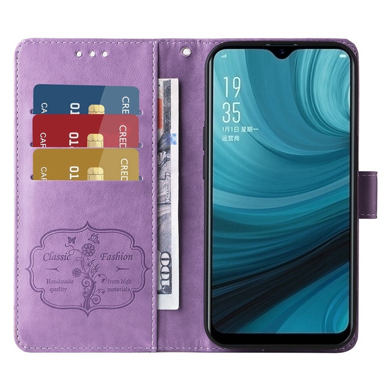 HuHa Case Cover For OPPO A12 / A12s / A11k Embossed Butterfly Flowers Leather Phone Case(Purple) - Image 4