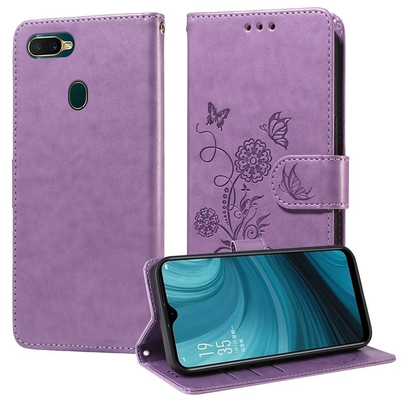 HuHa Case Cover For OPPO A12 / A12s / A11k Embossed Butterfly Flowers Leather Phone Case(Purple) - Image 1