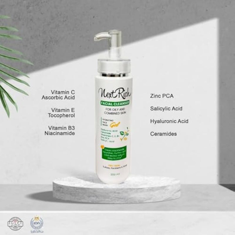 Next Rich Facial Cleanser Gel 200ml – For Oily & Combination Skin – Oil Control & Acne Care |Free parabens & sulfates and soap - Image 2